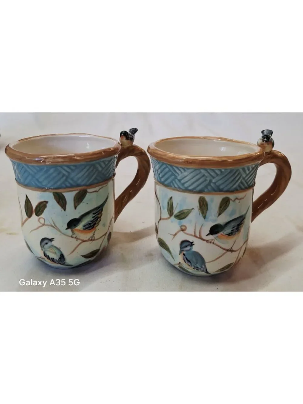 Set Of 2 Cracker Barrel Nature Walk Ceramic Bird Handle Mugs Dishwasher & Microw